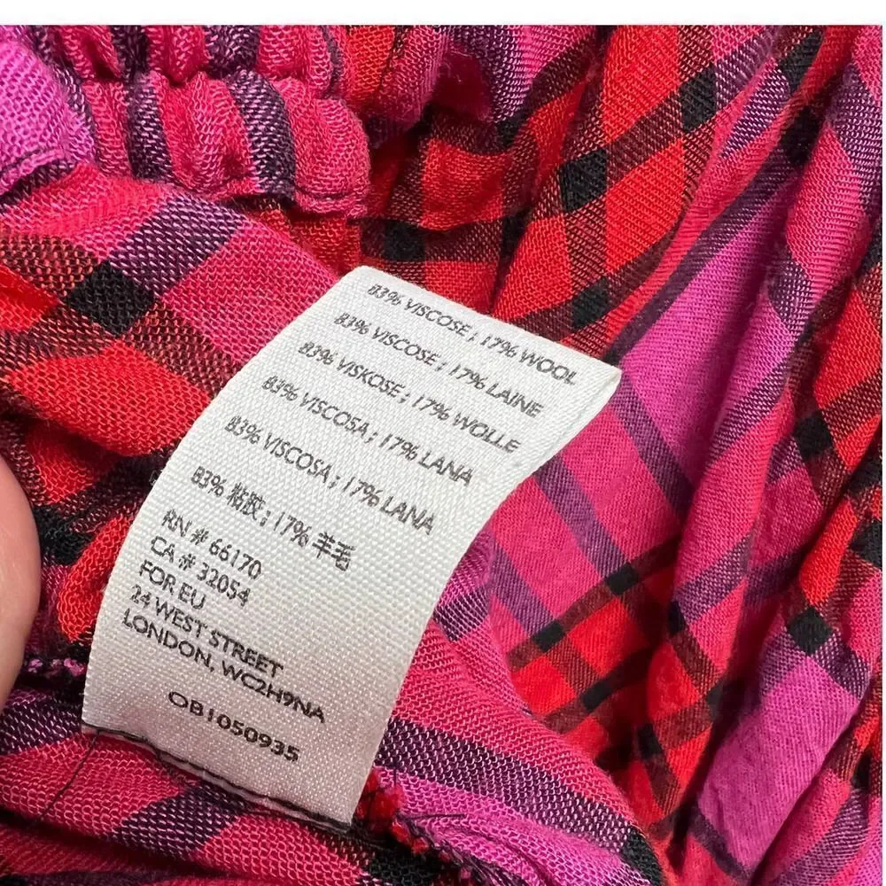 Free People Pacific Dawn Plaid Shirt Hot Pink Red Plaid Snap Button Down Sz. XS